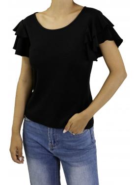 T shirt con volant tinta unita